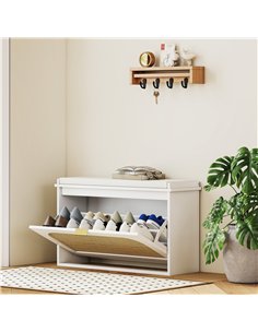 HOMCOM Boho Shoe Bench with Padded Seat and Flip-Drawer - White 2