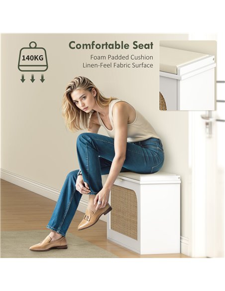 HOMCOM Boho Shoe Bench with Padded Seat and Flip-Drawer - White - pic 165622 | FastDaddyshop