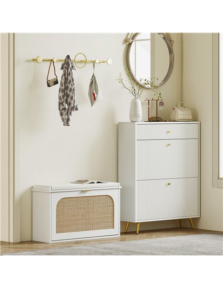 HOMCOM Boho Shoe Bench with Padded Seat and Flip-Drawer - White - pic 165625 | FastDaddyshop