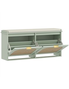 HOMCOM Boho Shoe Bench with Padded Seat and 2 Flip-Drawers - Light Green