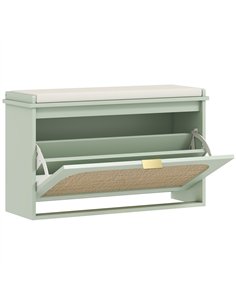 HOMCOM Boho Shoe Bench with Padded Seat and Flip-Drawer - Light Green
