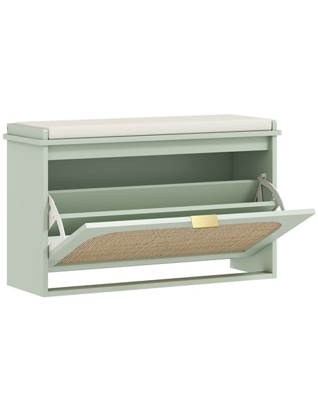 HOMCOM Boho Shoe Bench with Padded Seat and Flip-Drawer - Light Green - pic 165645 | FastDaddyshop