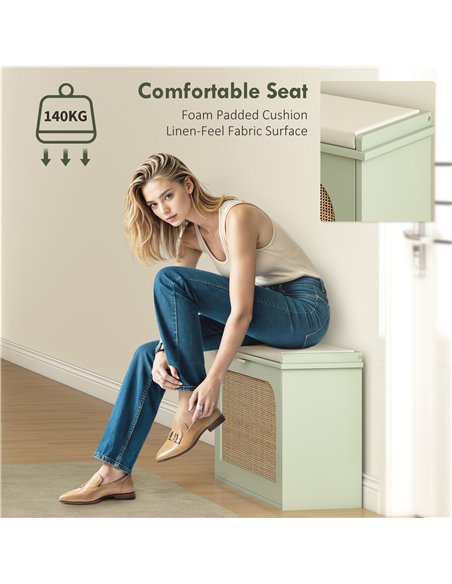 HOMCOM Boho Shoe Bench with Padded Seat and Flip-Drawer - Light Green - pic 165649 | FastDaddyshop