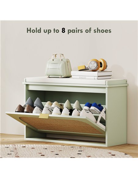 HOMCOM Boho Shoe Bench with Padded Seat and Flip-Drawer - Light Green - pic 165650 | FastDaddyshop