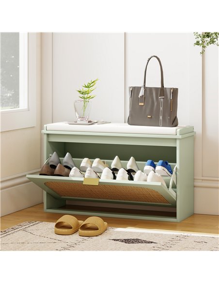 HOMCOM Boho Shoe Bench with Padded Seat and Flip-Drawer - Light Green - pic 165652 | FastDaddyshop