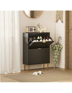 HOMCOM Narrow Shoe Cabinet with 2 Flip Drawers - Black 2
