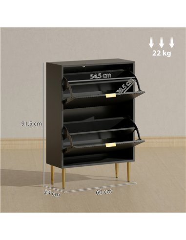 HOMCOM Narrow Shoe Cabinet with 2 Flip Drawers - Black