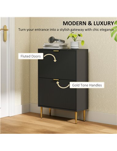 HOMCOM Narrow Shoe Cabinet with 2 Flip Drawers - Black