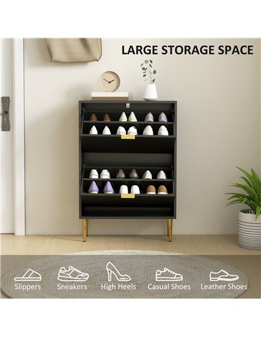 HOMCOM Narrow Shoe Cabinet with 2 Flip Drawers - Black