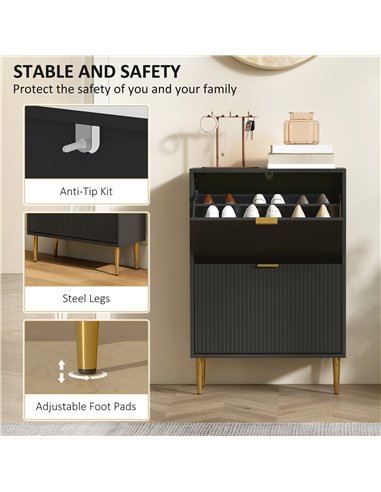 HOMCOM Narrow Shoe Cabinet with 2 Flip Drawers - Black