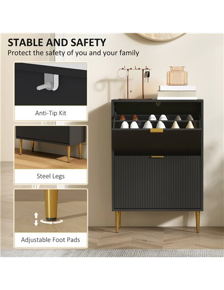 HOMCOM Narrow Shoe Cabinet with 2 Flip Drawers - Black - pic 165660 | FastDaddyshop
