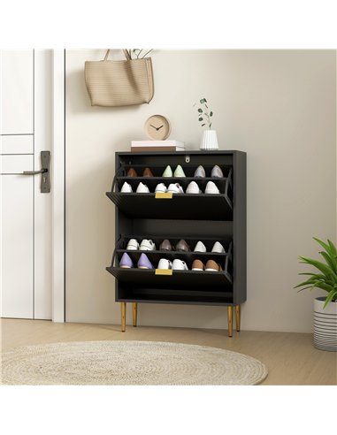 HOMCOM Narrow Shoe Cabinet with 2 Flip Drawers - Black
