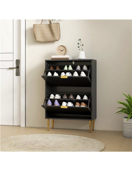 HOMCOM Narrow Shoe Cabinet with 2 Flip Drawers - Black - pic 165661 | FastDaddyshop