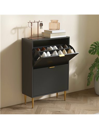 HOMCOM Narrow Shoe Cabinet with 2 Flip Drawers - Black
