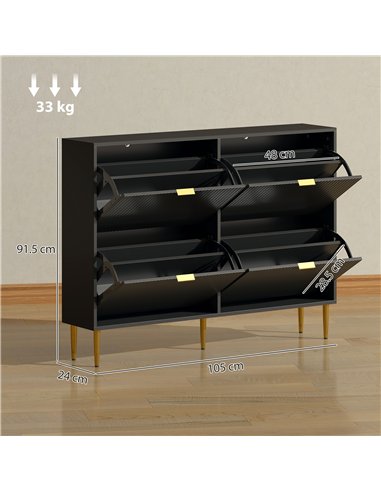 HOMCOM Narrow Shoe Cabinet with 4 Flip Drawers - Black