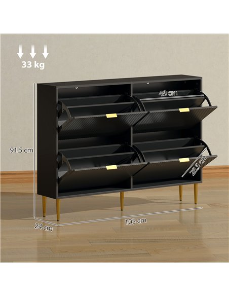 HOMCOM Narrow Shoe Cabinet with 4 Flip Drawers - Black - pic 165665 | FastDaddyshop