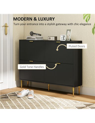 HOMCOM Narrow Shoe Cabinet with 4 Flip Drawers - Black