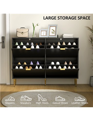 HOMCOM Narrow Shoe Cabinet with 4 Flip Drawers - Black