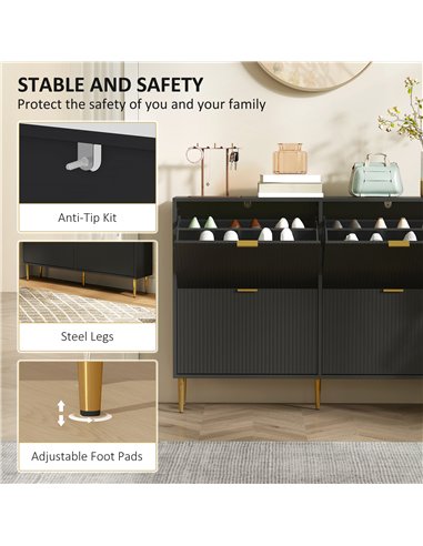 HOMCOM Narrow Shoe Cabinet with 4 Flip Drawers - Black