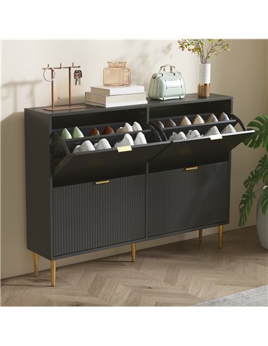 HOMCOM Narrow Shoe Cabinet with 4 Flip Drawers - Black