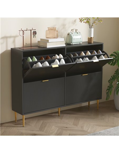HOMCOM Narrow Shoe Cabinet with 4 Flip Drawers - Black - pic 165671 | FastDaddyshop