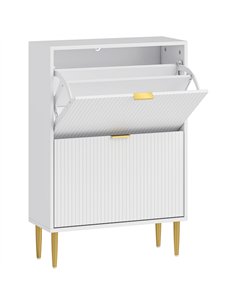 HOMCOM Narrow Shoe Cabinet with 2 Flip Drawers - White