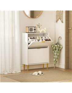 HOMCOM Narrow Shoe Cabinet with 2 Flip Drawers - White 2