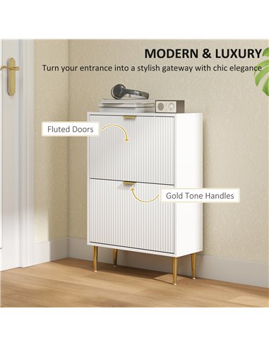 HOMCOM Narrow Shoe Cabinet with 2 Flip Drawers - White