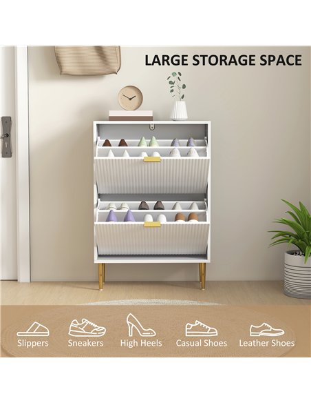 HOMCOM Narrow Shoe Cabinet with 2 Flip Drawers - White - pic 165676 | FastDaddyshop