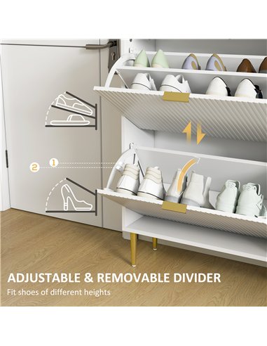 HOMCOM Narrow Shoe Cabinet with 2 Flip Drawers - White