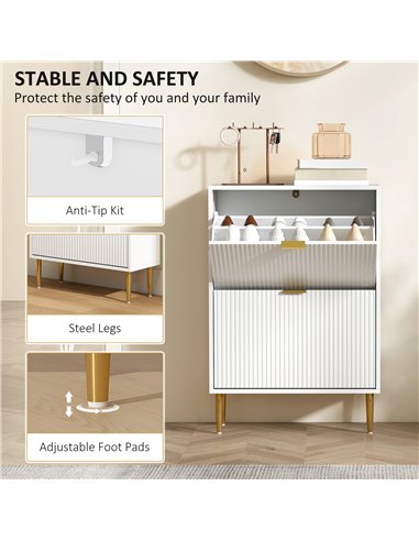HOMCOM Narrow Shoe Cabinet with 2 Flip Drawers - White
