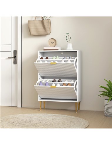 HOMCOM Narrow Shoe Cabinet with 2 Flip Drawers - White