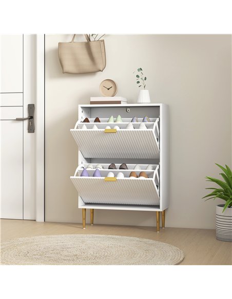 HOMCOM Narrow Shoe Cabinet with 2 Flip Drawers - White - pic 165679 | FastDaddyshop