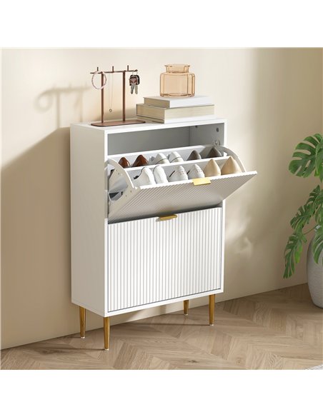 HOMCOM Narrow Shoe Cabinet with 2 Flip Drawers - White - pic 165680 | FastDaddyshop