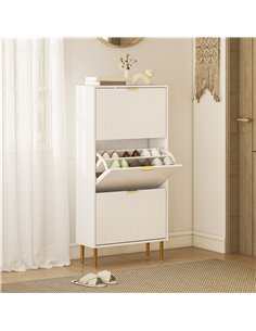 HOMCOM Narrow Shoe Cabinet with 3 Flip Drawers - White 2