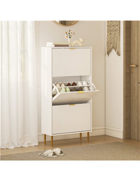 HOMCOM Narrow Shoe Cabinet with 3 Flip Drawers - White - pic 165682 | FastDaddyshop