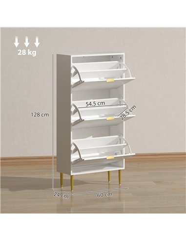 HOMCOM Narrow Shoe Cabinet with 3 Flip Drawers - White