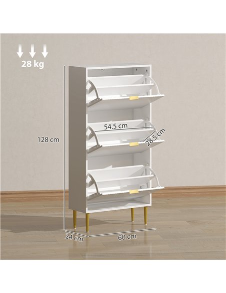HOMCOM Narrow Shoe Cabinet with 3 Flip Drawers - White - pic 165683 | FastDaddyshop