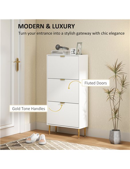 HOMCOM Narrow Shoe Cabinet with 3 Flip Drawers - White - pic 165684 | FastDaddyshop