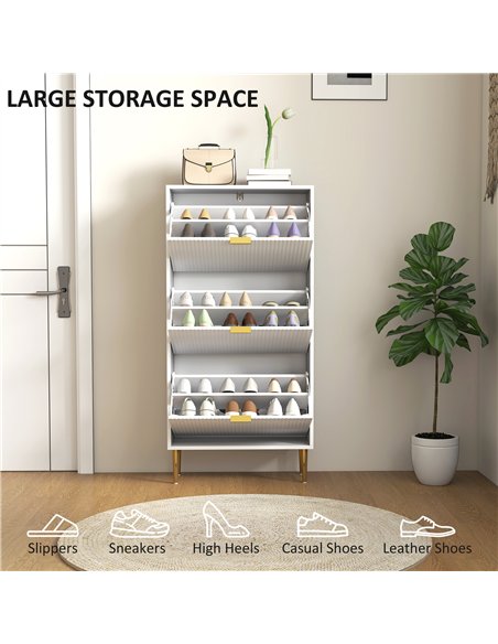 HOMCOM Narrow Shoe Cabinet with 3 Flip Drawers - White - pic 165685 | FastDaddyshop