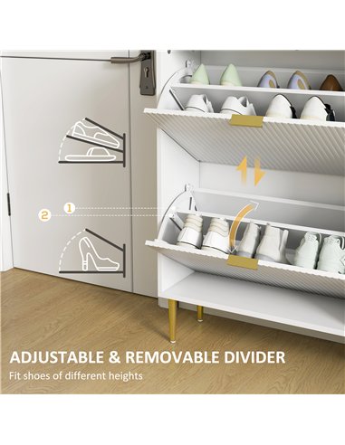 HOMCOM Narrow Shoe Cabinet with 3 Flip Drawers - White