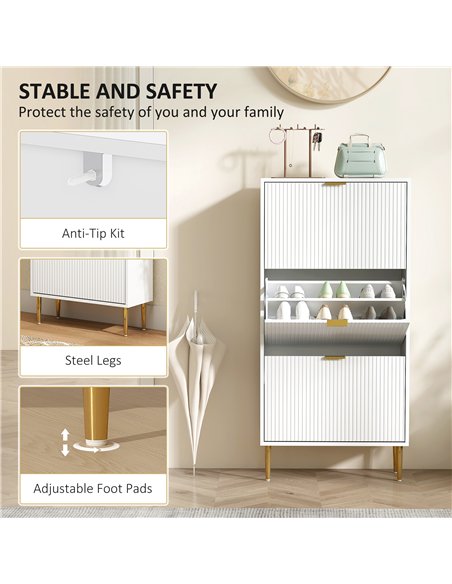 HOMCOM Narrow Shoe Cabinet with 3 Flip Drawers - White - pic 165687 | FastDaddyshop