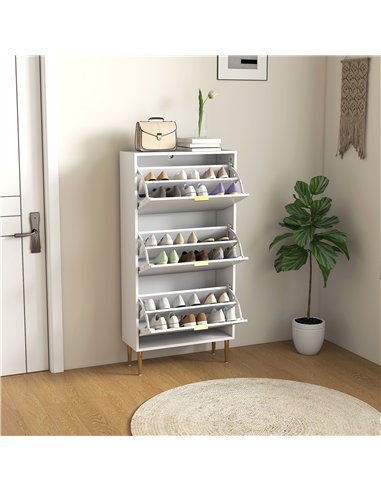 HOMCOM Narrow Shoe Cabinet with 3 Flip Drawers - White