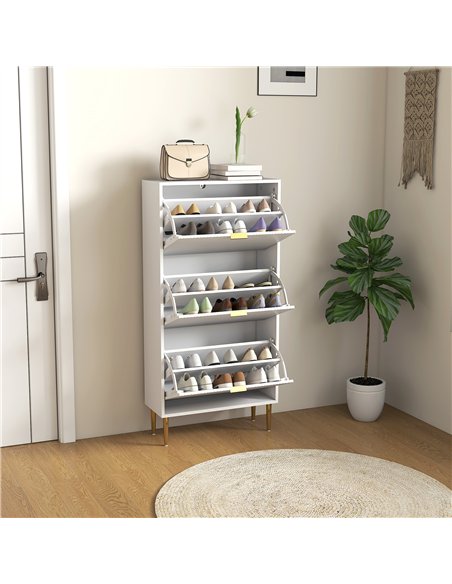 HOMCOM Narrow Shoe Cabinet with 3 Flip Drawers - White - pic 165688 | FastDaddyshop