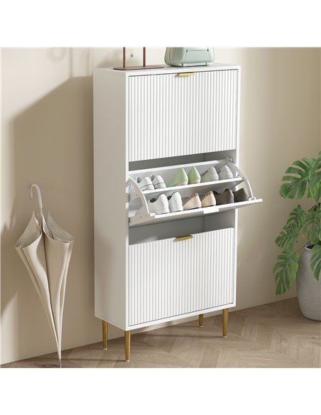 HOMCOM Narrow Shoe Cabinet with 3 Flip Drawers - White - pic 165689 | FastDaddyshop