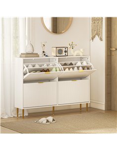 HOMCOM Narrow Shoe Cabinet with 4 Flip Drawers - White 2
