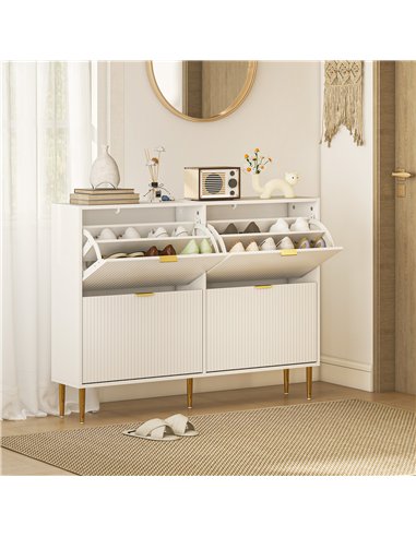 HOMCOM Narrow Shoe Cabinet with 4 Flip Drawers - White