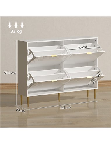 HOMCOM Narrow Shoe Cabinet with 4 Flip Drawers - White
