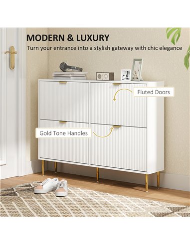 HOMCOM Narrow Shoe Cabinet with 4 Flip Drawers - White