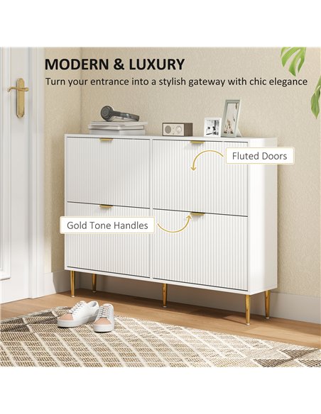 HOMCOM Narrow Shoe Cabinet with 4 Flip Drawers - White - pic 165693 | FastDaddyshop